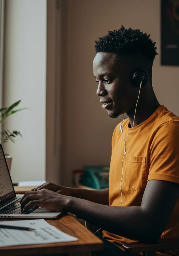 Entrepreneur qui suit une formation en ligne sur son ordinateur